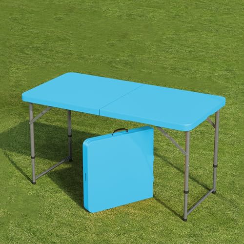 Mesa plegable de altura ajustable, mesa portátil impermeable para camping, playa, cocina y picnic, diseño plegable de maleta (color: azul)