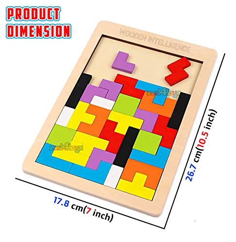 Image of Zest 4 Toyz Wooden Block Puzzle Game for Kids Brain Teasers Toy Colorful 3D Russian Blocks Game STEM Educational Gift for Boys Girls - (40 Pcs) Multicolor