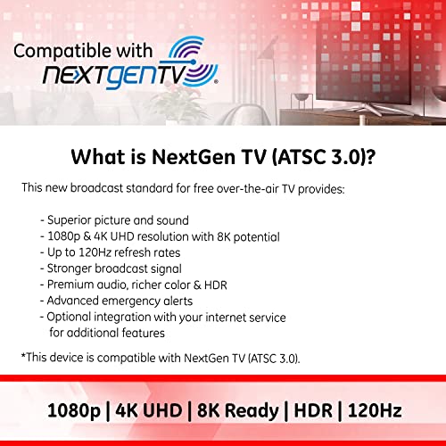 Ge Amplified Hd Digital Tv Antenna, Long Range Smart Tv Antenna, Easy Mount On Top Of Tv Design, Supports 4K 1080P Hdtv Vhf Uhf, Indoor Amplified Signal Booster, 5Ft Coax Hdtv Cable/Ac Adapter, 37075 #TOP6