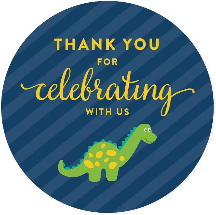 Andaz Press Birthday Round Circle Labels Stickers, Thank You for Celebrating with Us, Dinosaur, 40-Pack, for Gifts and Party Favors