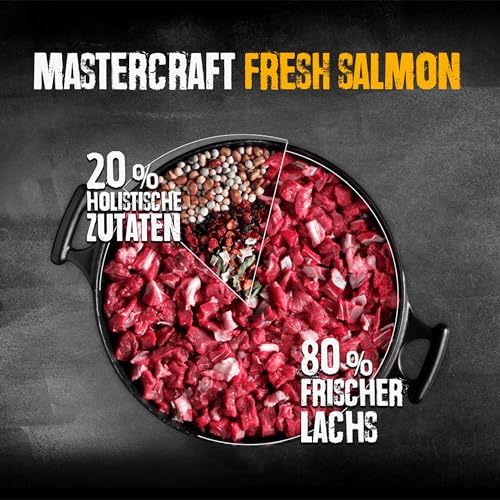 BELCANDO MASTERCRAFT Hundefutter trocken Fresh Salmon, 10kg, Trockenfutter für Hunde mit Lachs, 80% Frischfleisch, getreidefrei, für alle Rassen, Made in Germany