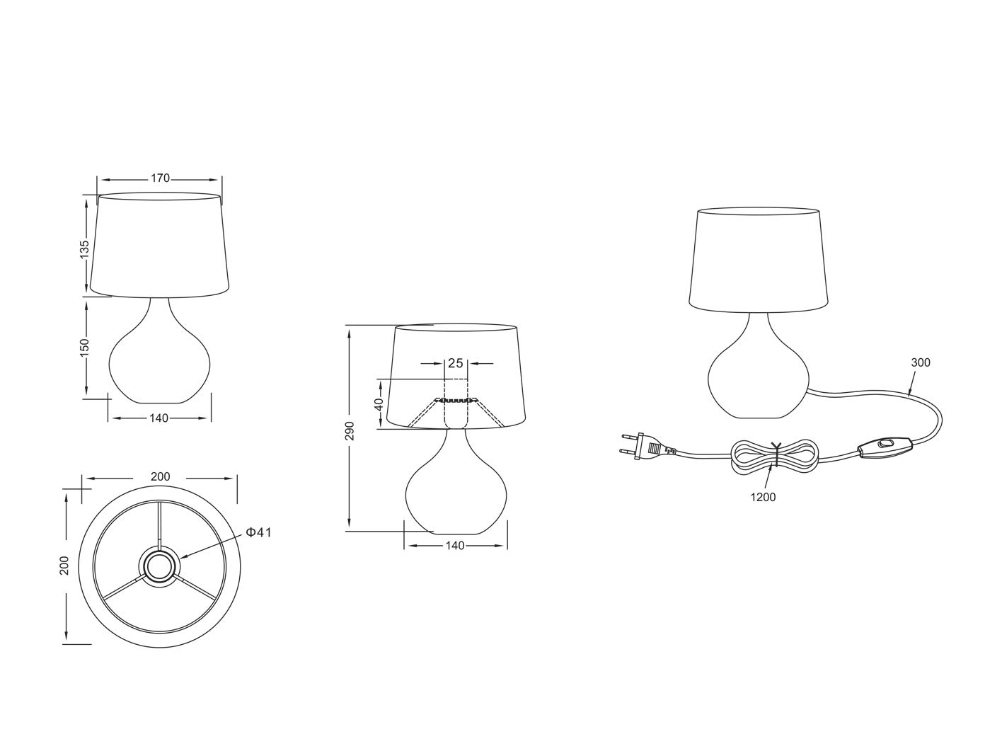 Reality, Lampe de table, Martin 1xE14, max.40,0 W Tissu, Cappucino, Corps: Céramique, Brun Ø:20,0cm, H:29,0cm IP20,Interrupteur de cordon