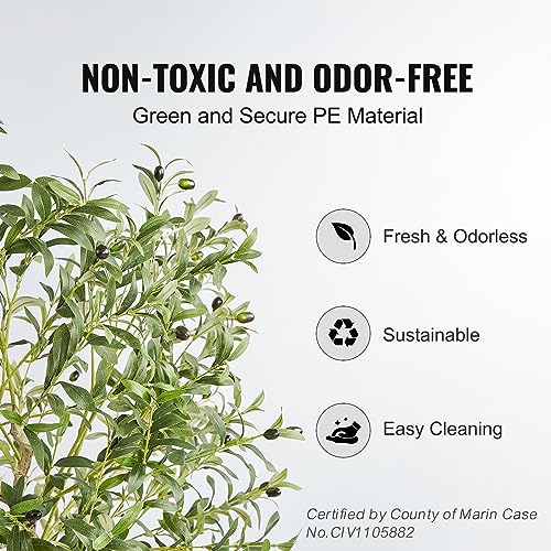 Image of VEVOR Artificial Olive Tree, 5 FT Tall Faux Plant, Secure PE Material & Anti-Tip Tilt Protection Low-Maintenance Plant, Lifelike Green Fake Potted Tree for Home Office Warehouse Decor Indoor Outdoor