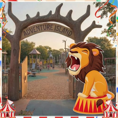 Image of Qunclay 4ft Circus Lion Cardboard Cutout Carnival Party Decoration Life Size Lion Photo Booth Prop Stand up Display Backdrop Decor for Carnival Birthday Party Supplies