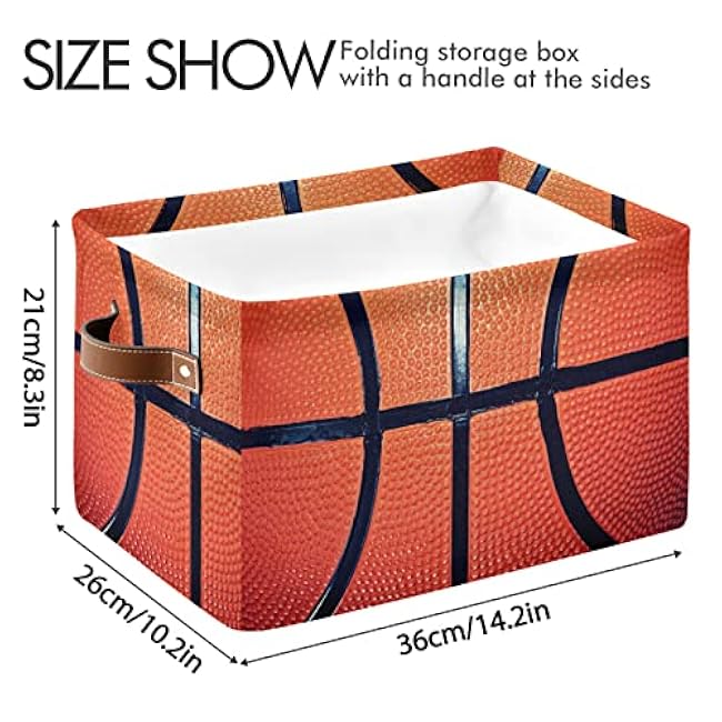 Sport Basketball Storage Bin Canvas Toys Storage Basket Bin Large Storage Cube Box Collapsible with Handles for Home Office Bedroom Closet Shelves£¬1 pc
