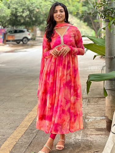 Image of Dresser Women's Floral Print Anarkali Kurta with Pant and Dupatta