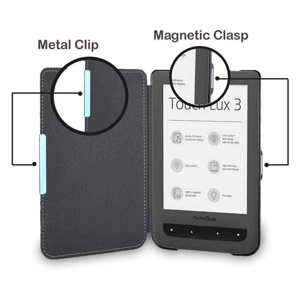 Kwmobile Coque Liseuse Pocketbook Touch Lux 3/Basic Lux/Basic Touch 2 - Coque Avec Rabat