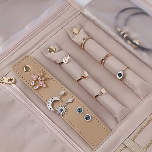 Kuak Travel Jewelry Organizer Roll Foldable Jewelry Roll Bag Small Jewelry Storage Bag For Journey-Rings, Necklaces, Bracelets, Earrings, Soft Pink #TOP5