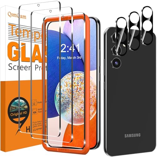 Image of QsmQam 3 Pack Screen Protector for Samsung Galaxy A14 5G + 3 Pack Camera Lens Protector, Ultra HD Tempered Glass, 9H Hardness, Anti Scratch, Easy Installation - Case Friendly