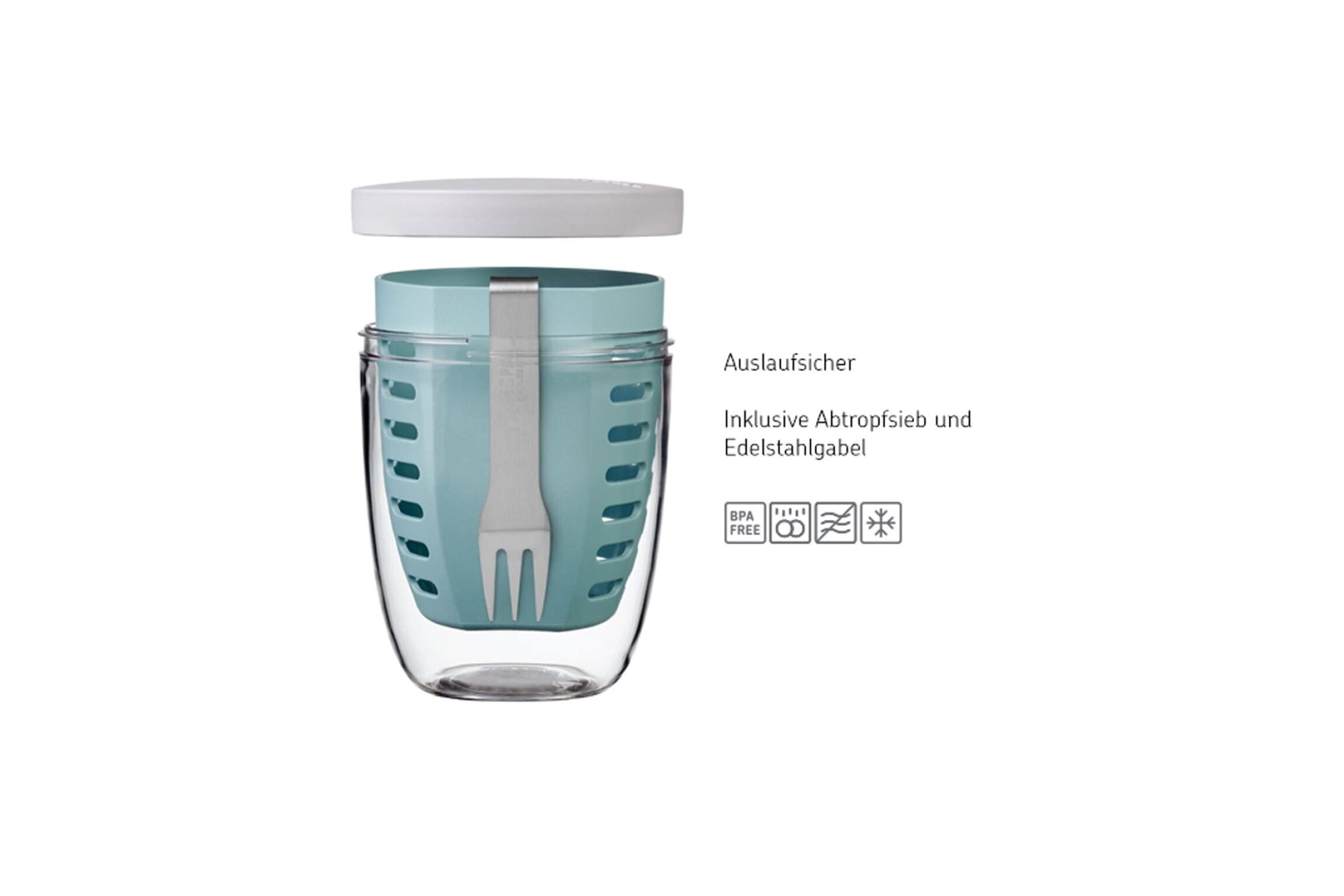 Mepal | Fruit Pack Ellipse | Fruitpot und Lunchpot | Ideal für Obst und Gemüse unterwegs | Obstbox mit Gabel & Sieb | Meal Prep Box mit Deckel | Nordic Blue