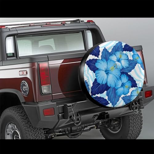 Image of Delerain Blue Hibiscus Flowers Spare Tire Covers for RV Jeep Trailer SUV Truck and Many Vehicle, Wheel Covers Sun Protector Waterproof (16 Inch for Diameter 29 inch-31 inch)