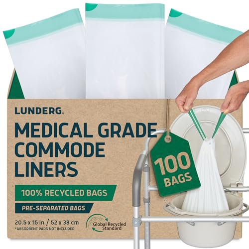 Lunderg Commode Liners - Value Pack 100 Count Universal Fit - Medical Grade Bedside Liners Disposable for Adult Commode Chair, Portable or Camping Toilet Bags