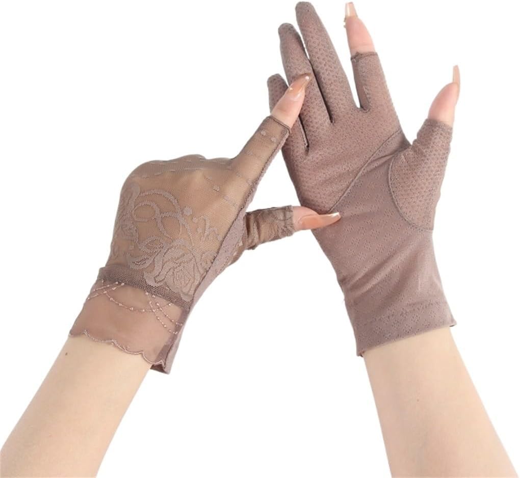 Gloves Women's Thin Ice Silk Lace Driving and Cycling Touch Screen Outdoor Exposed Two Fingers