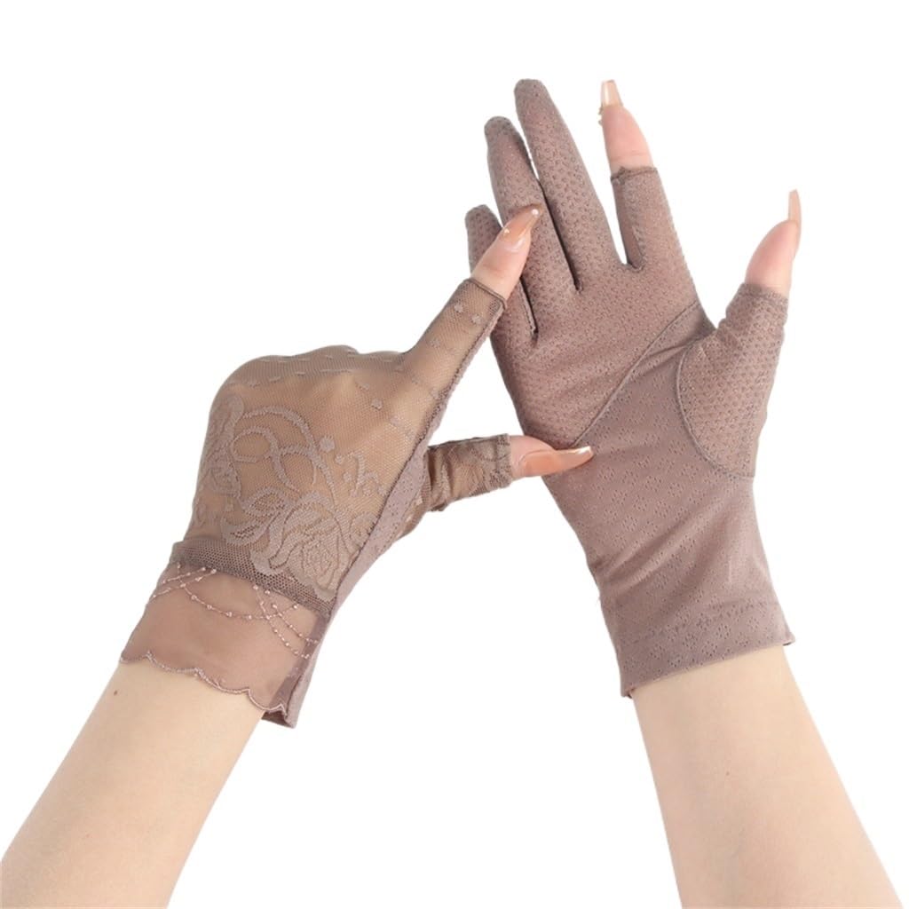 Gloves Women's Thin Ice Silk Lace Driving And Cycling Touch Screen Outdoor Exposed Two Fingers