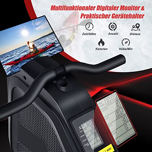 COSTWAY Rudergerät magnetisch, Rudermaschine mit 8 stufig Widerstand, Ruderbank mit LCD-Monitor, Fitnessgerät klappbar… – Bild 4