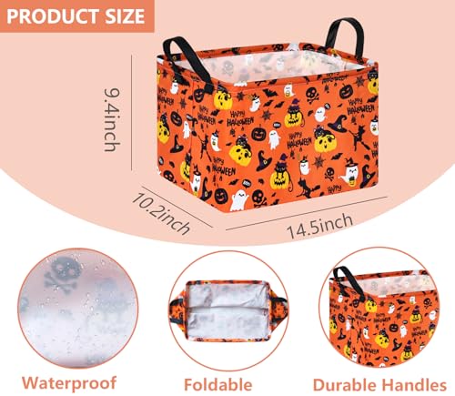 Image of Halloween Pumpkin Ghost Storage Basket, Black Cat Spider Toy Organizer