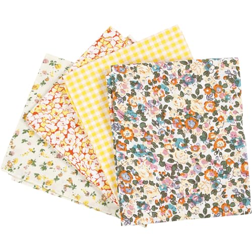 Tissu patchwork, jaune, taille 45x55 cm, 100 g, 4 pcs / 1 pc. creotime