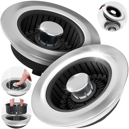 Kitchen Sink Drain Strainer - 2Pack Sink Stopper, Drain Protector, Kitchen Drain Plug & Sink Installation Parts with Anti-Clogging Basket, Fit US Standard 3-1/2'' Sink Drain Hole, Black
