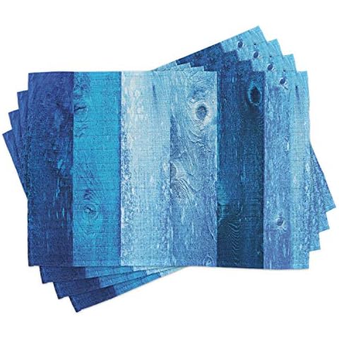 Lunarable Navy Blue Place Mats Set of 4, Distressed Vintage Graphic of Wood in Robins Egg Old Grunge Grain Theme Retro, Washable Fabric Placemats for Dining Room Kitchen Table Decoration, Dark Blue Cover