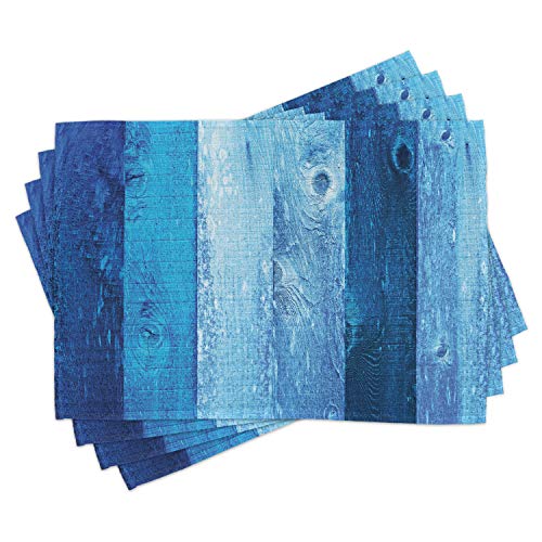 Lunarable Navy Blue Place Mats Set Of 4, Distressed Vintage Graphic Of Wood In Robins Egg Old Grunge Grain Texture Retro, Washable Fabric Placemats For Dining Table, Standard Size, Blue #TOP11