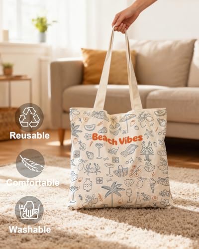 Image of Aesthetic Canvas Tote Bag for Women with Magnetic Buckle and Zipper Inner Pocket