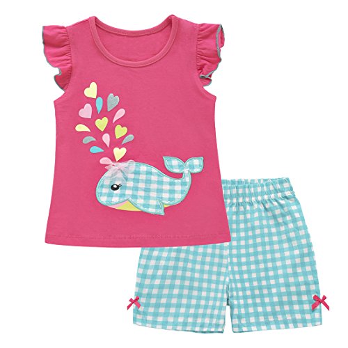 Manioiity Baby Girls Clothes Sleeveless T-Shirts Shorts Set 2pcs Cute Toddler Little Outfits Clothing (4T, Pink)