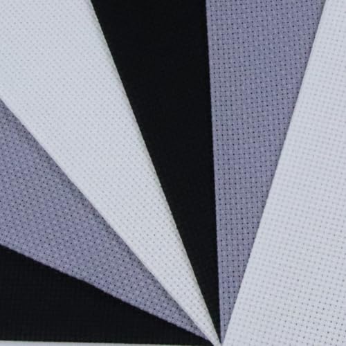 Image of KCS 4 /6 pc of 12 inch x 18 inch(30cmx45cm) 16 Count Cotton Aida Cloth Cross Stitch Fabric (6 pc,White+Light Steel Grey+ Black)