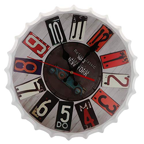 Tubayia Reloj de pared de cuarzo con tapa de cerveza vintage para dormitorio, salón, hogar, oficina, decoración (B)