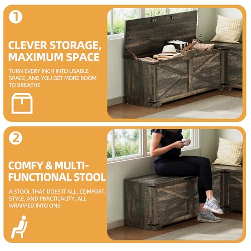 DWVO Storage Bench with Storage, 47.2" Wooden Trunk, Storage Chest with Safety Hinges for Living Room, Entryway, Bedroom