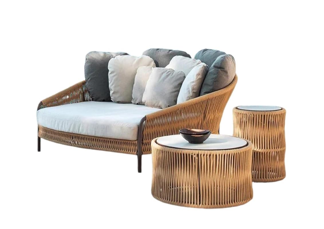 OUTLIVING Rattan and Wicker Design Cushioned Daybed With 2 Tables | Multi-purpose Outdoor Lounge Chair for Garden, Balcony, Sunbed, Backyard, Terrace and Poolside | Comfortable Patio Furniture (White)