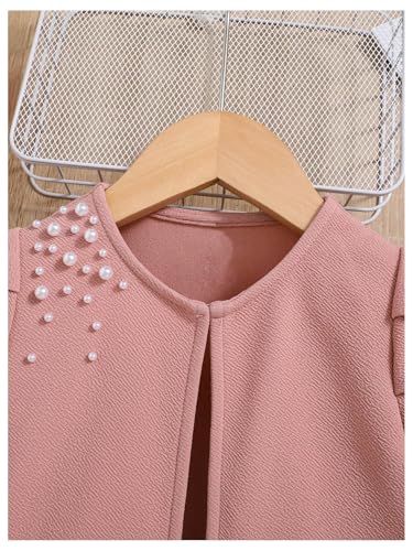 Floerns Toddler Girl's Long Puff Sleeve Cardigan Pearls Beaded Jacket Children Knitted Coat3