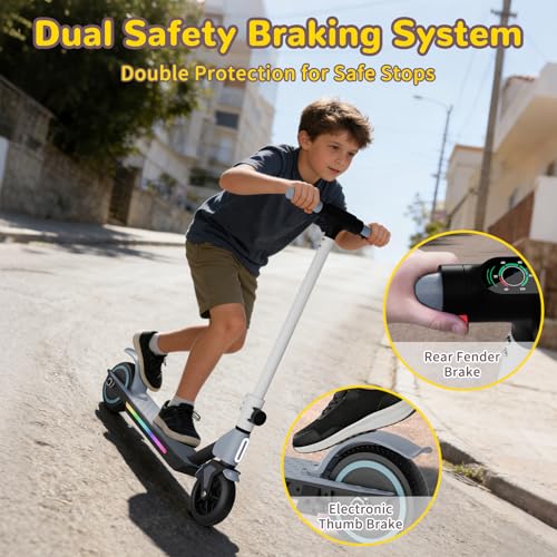 Image of SIMATE Electric Scooter for Kids 6-14, Colorful Lights & Double Brake System, Aluminum Alloy Frame, Foldable, LED Display, for Boys Girls