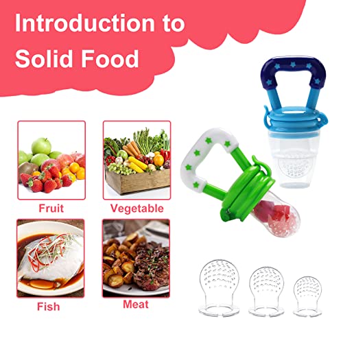 Food Feeder Baby Fruit Feeder Pacifier (3 Pcs) With 6 Different Sized Silicone Pacifiers 2 Pcs Silicone Baby Food Dispensing Spoon 90Ml With 2 Baby Spoons Pacifier Clip Infant Fruit Teething Toy-Pink #TOP3