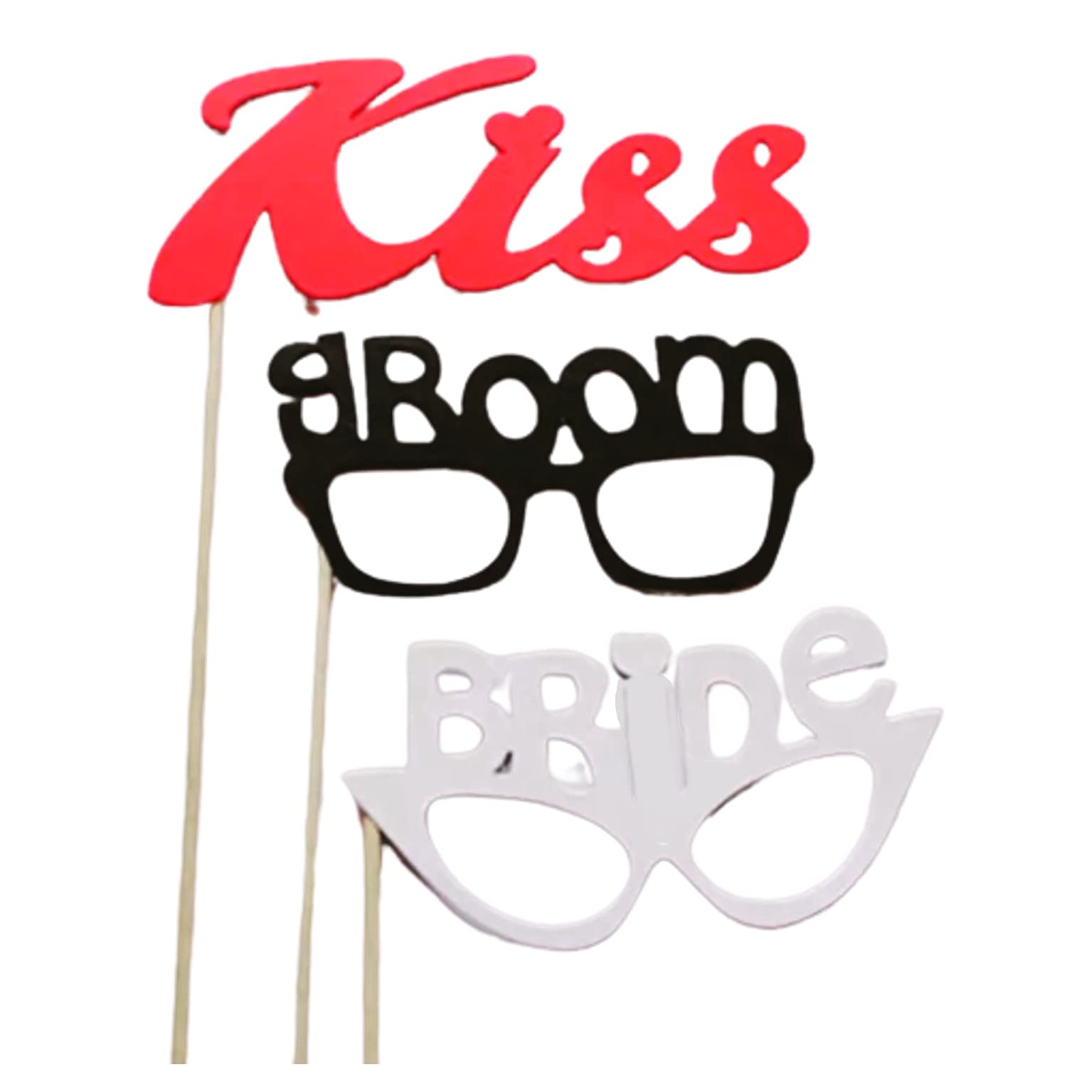 GenericParty with Props Wedding Props for Bride & Groom Photo shoot Kiss Bride Groom 3pcs props on stick ready to use already assembled fun & cute