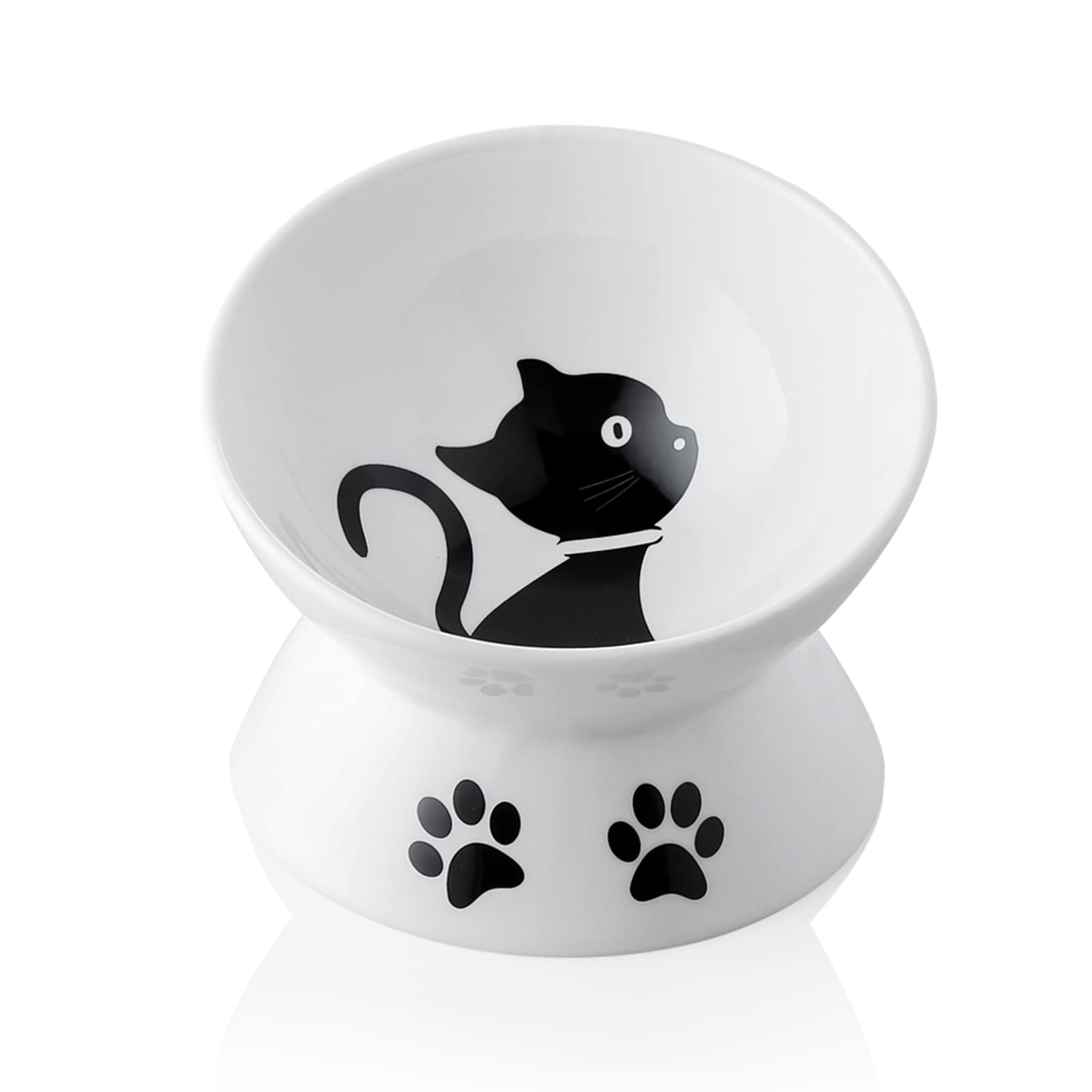 Sweejar Ceramic Raised Cat Bowls, Slanted Cat Dish Food or Water Bowls, Elevated Porcelain Pet Feeder Bowl Protect Cat's Spine, Stress Free, Backflow