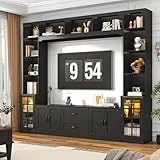 106' Large Entertainment Center w/ Bookshelves for 80/75/70 Inch TV, Black Wall Unit TV Stand Set w/ Open Shelves, Drawers, Wall Units for Living Room w/ Storage,Adjustable Shelves Cabinets
