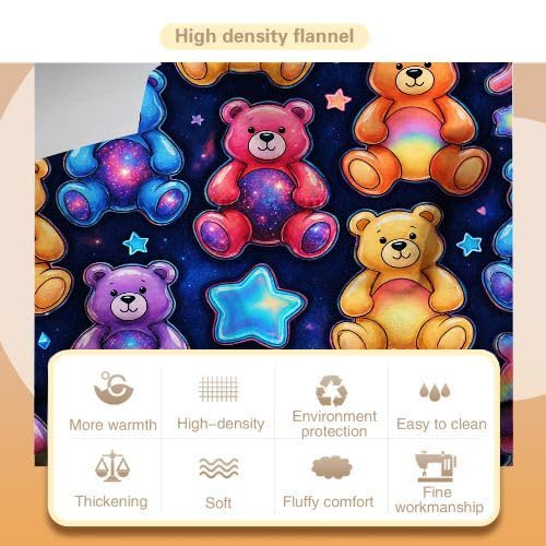 Mantas para Sofas Grandes 220x240 Oso Colorido, Manta Termica Franela Mantilla Felpa para Cama 135/150, Mantitas Polar Suave y Cálida para Perro Mascota Habitacion Dormitorio