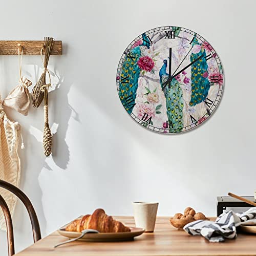 Horloge murale violette en forme de paon de 38 cm pour salon