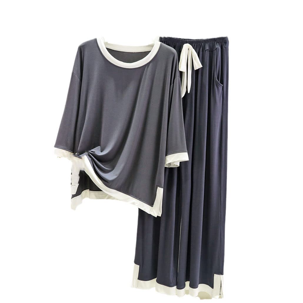 Pijamas de primavera para mujer, conjuntos de pijama de algodón modal, trajes sueltos para el hogar, conjuntos de 2 piezas, ropa cómoda para el hogar, gris, S