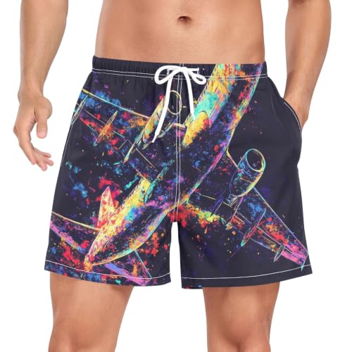 Traje de baño de secado rápido hombre pantalones cortos playa aviones coloridos 4