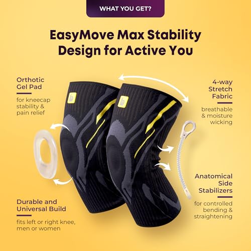 Image of betterhood Premium Knee Sleeve (Black, Pack of 2, M:36-45 CM Thigh) | EasyMove Max Stability Design for Gym, Sports, Day-long Use| Knee Cap Support with Gel Pad & Side Stabilizers for Arthritis, Joint Pain & Injury Recovery