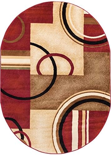 Well Woven Barclay Arcs & Shapes Red Modern Geometric Area Rug 5'3" x 6'10" Oval