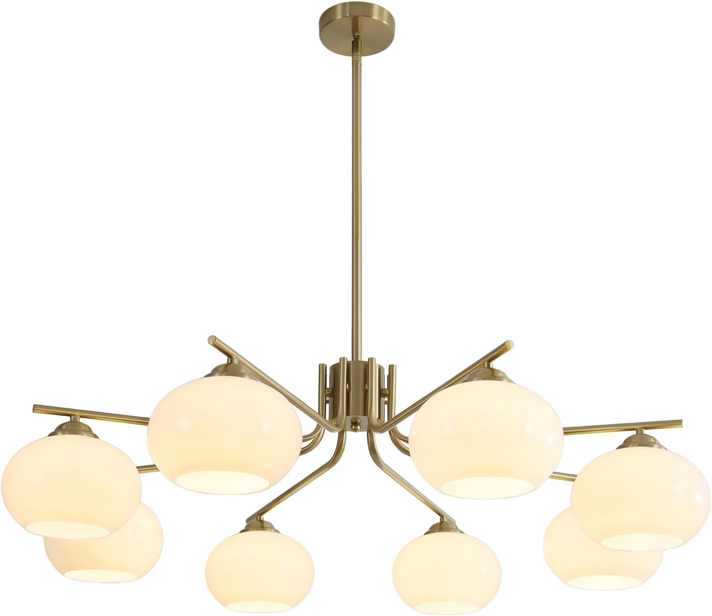 KCO Lighting 8-Lights White Glass Globe Sputnik Chandelier Mid Century Modern Gold Semi Flush Mount Ceiling Light Sputnik Chandeliers Milk Glass Ball Chandelier Kitchen Island 8 Light-White