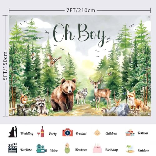 Fondos Para Baby Shower Tema Bosque Verde 7x5ft miniatura 3