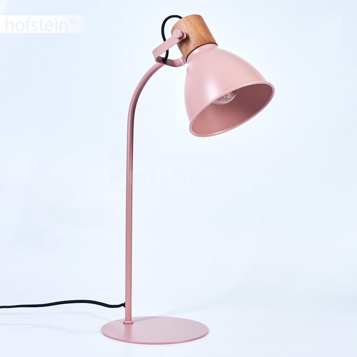 Tischeuchte Chipou, moderne Tischlampe aus Metall/Holz in Rosa/Pink/Natur, verstellbare Leseleuchte mit rundem Schirm (Ø 15 cm) und Schalter am Kabel, Höhe max. 51 cm, 1 x E27, ohne Leuchtmittel