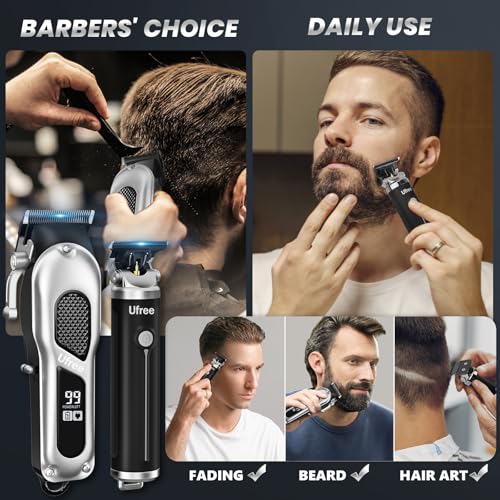 Image of Ufree Professional Hair Cutting Kit, Cordless Barber Grooming Set with Precision Detailer, Rechargeable Electric Shaver, Home & Travel Use, Gift for Him