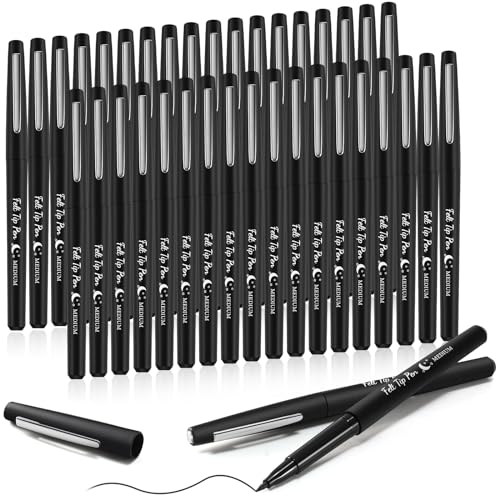 Image of Fuyoooo 36 Pcs Black Felt Tip Pens Bulk, Quick Dry, 0.7 mm Medium Point