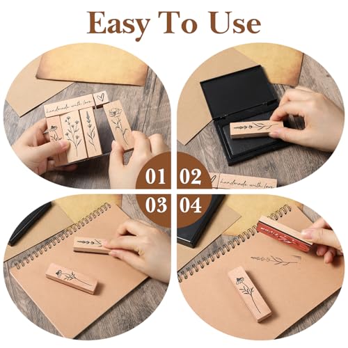 LXUEJIE 6 Stück Holzstempelset, Vintage Stempel Blumen Set Pflanze Mustern Stempelset Wood Stamp motivstempel Blumen ideal zum Verzieren von Scrapbooks Freundschaftsbüchern Tagebücher Crafts