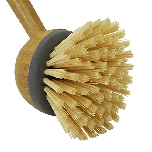 JVL Round Bamboo Long Handle Washing Up Dish Brush, Natural - Image 4