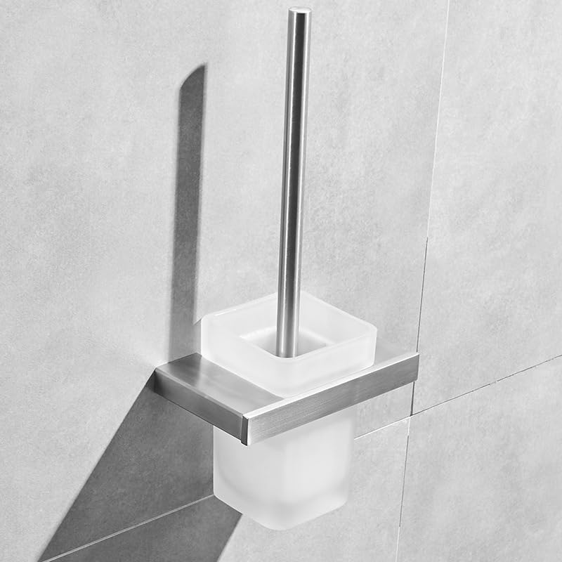 Escobilla para el Inodoro con Soporte, Escobillero De Pared Mango Largo Limpieza Modelo D Negro